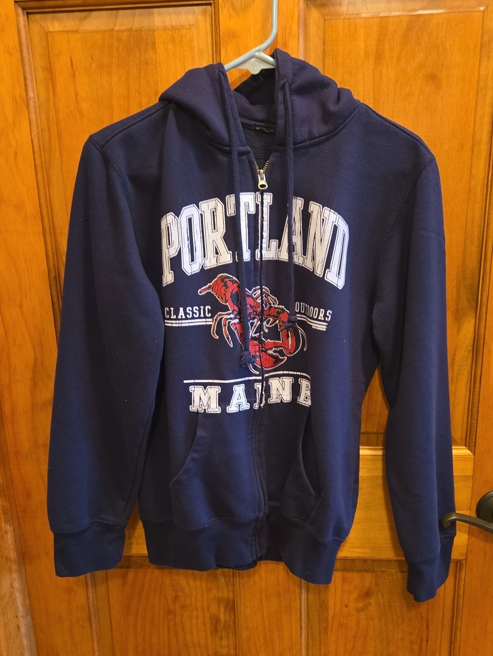 Source Unknown Navy Portland Maine Zip-Up Hoodie with Lobster Graphic